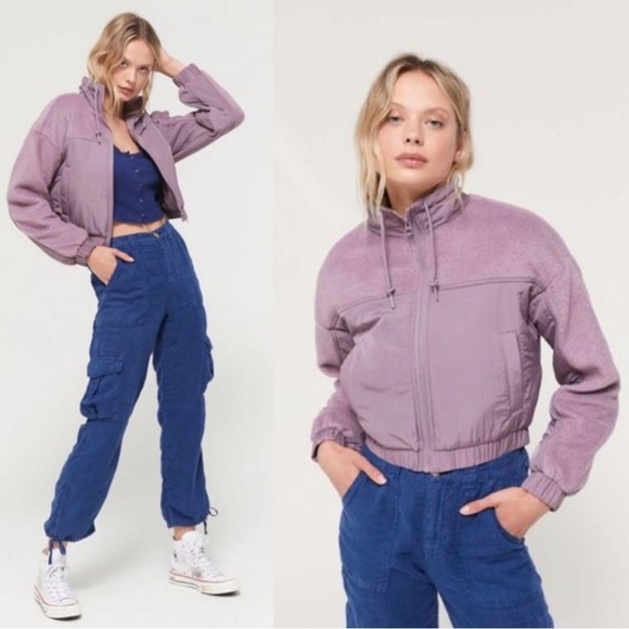 Urban Outfitters Purple Jessica Mixed Media Cropped Jacket Small - Picture 2 of 8
